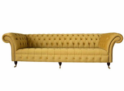Elegance Design Sofa 4 Seater Couch Upholstery Luxury Textile Chesterfield Sofas Yellow